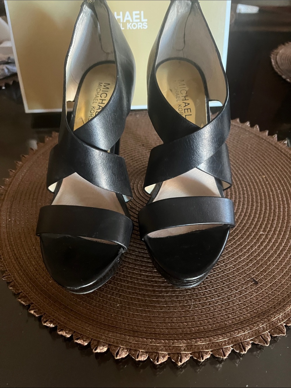 Michael Kors Black Leather Crisscross Heels